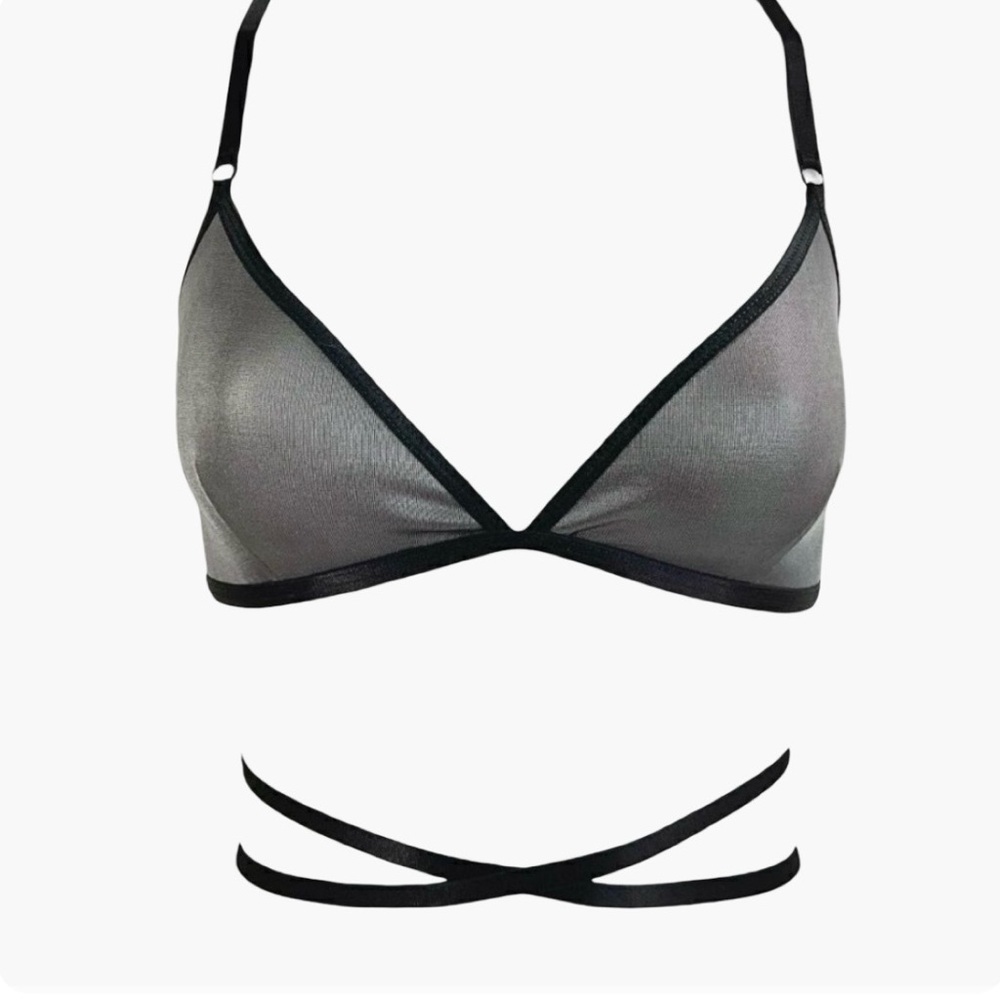 Dolls Kill House of Widow Gunmetal Triangle Bralette Strappy Slinky Bra M NWT
